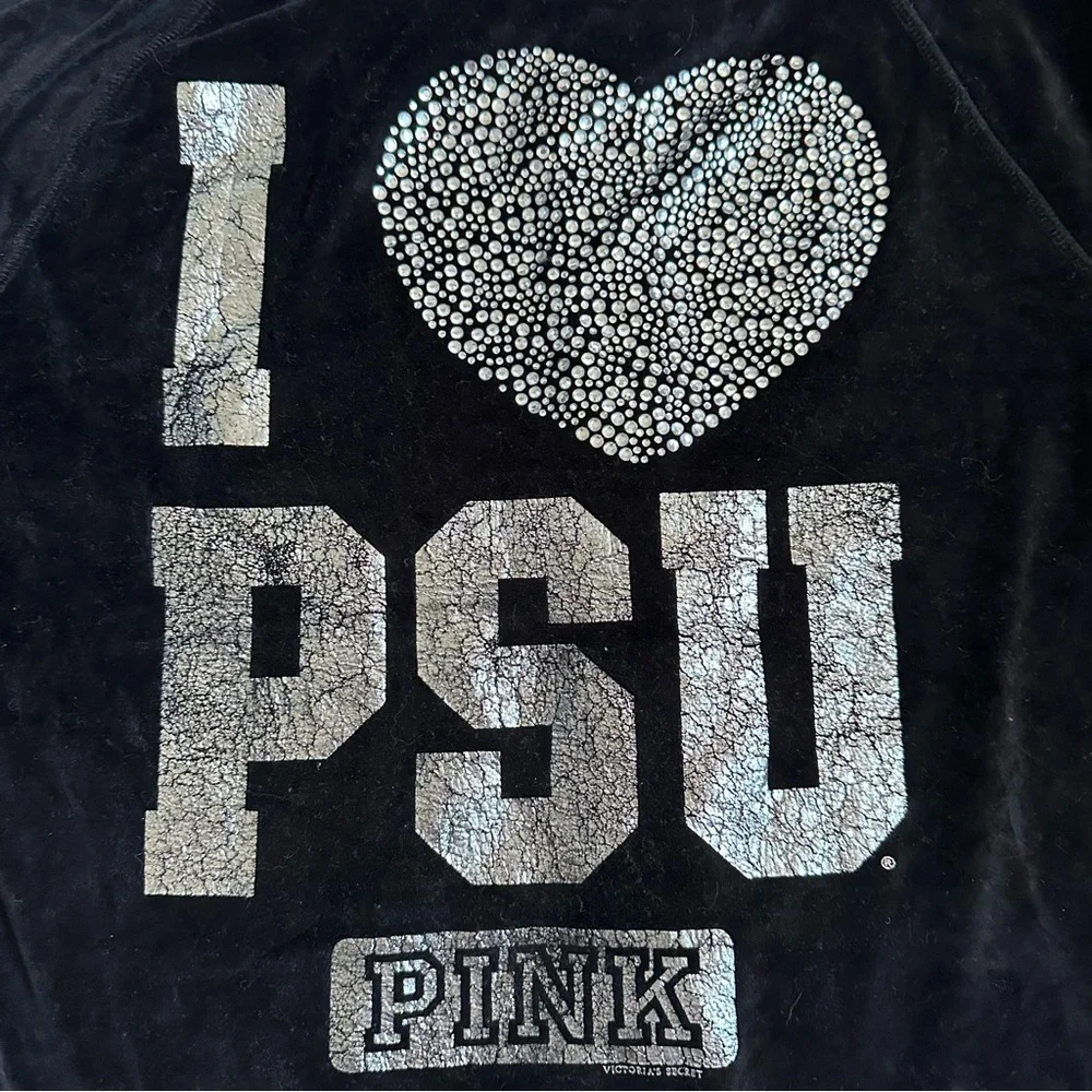 Victoria's Secret PINK | Black and Bling PSU Full Zip Velvet Fur Hoodie | Large - Picture 3 of 9